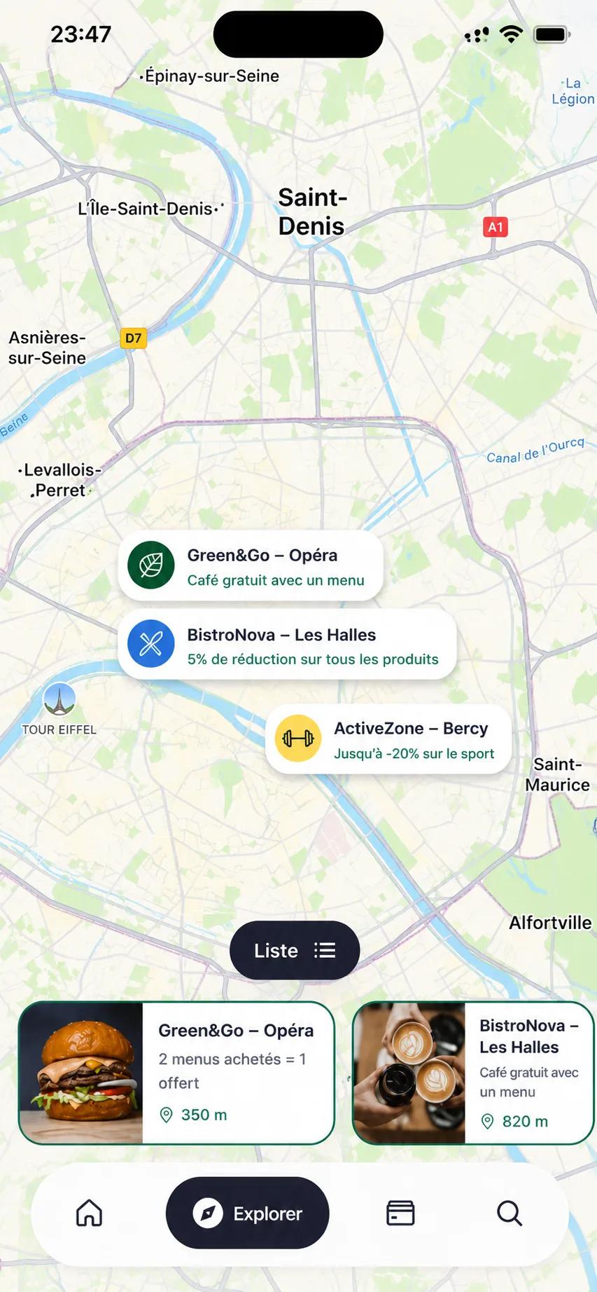 Application limOn Cards sur smartphone, les offres autour de vous